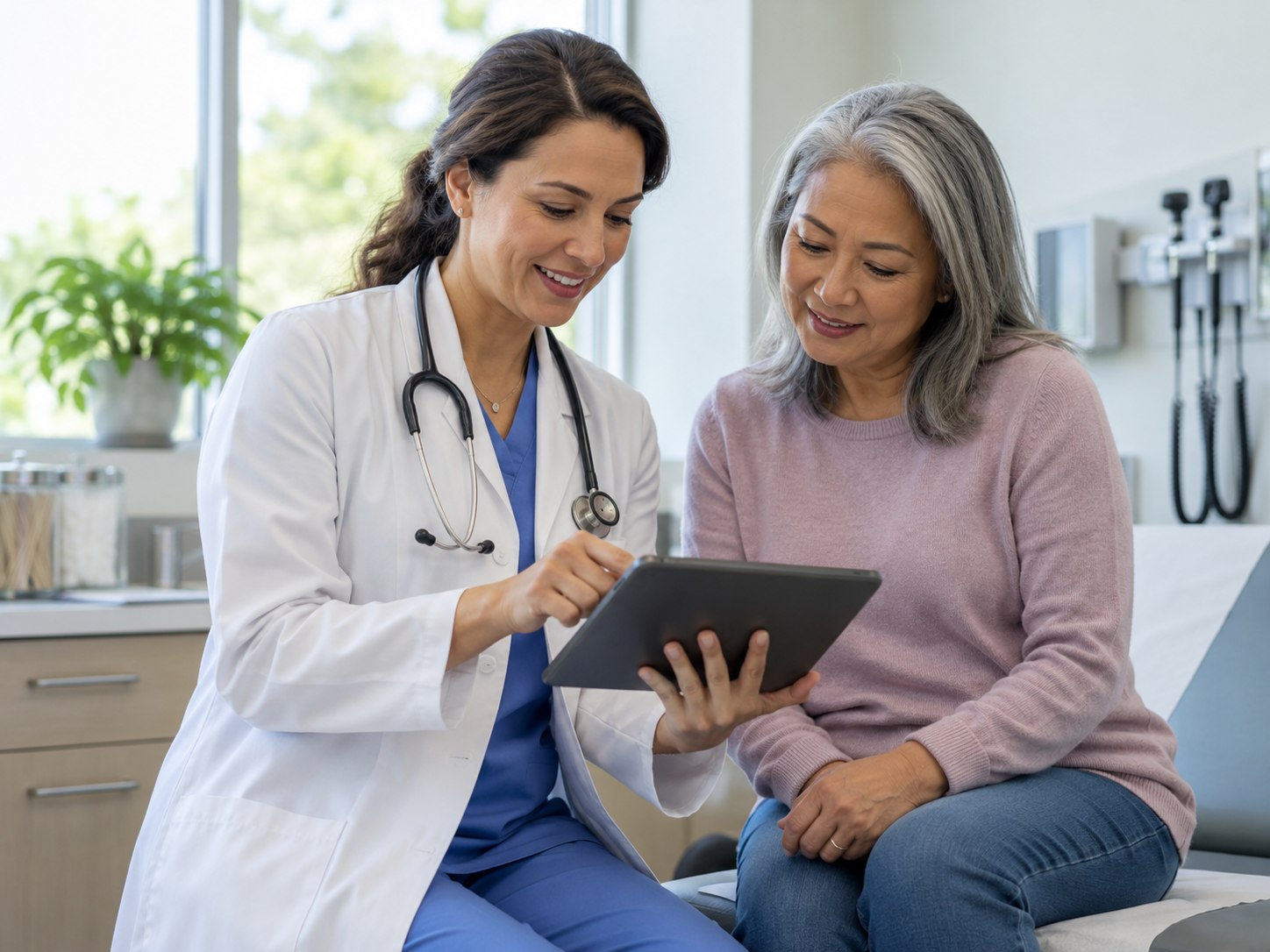 Clinician reviewing digital records at a clinic