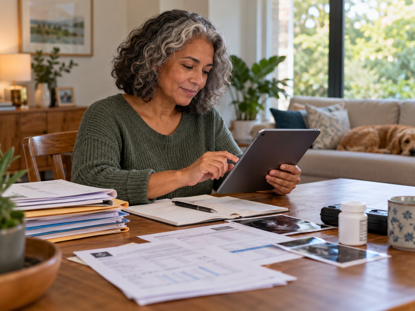 Person organizing connected health records at home