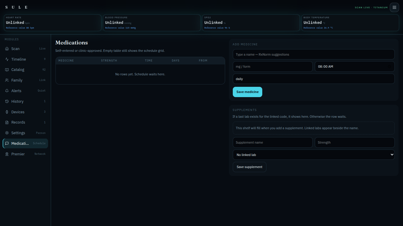 Medications module on the S U L E Client